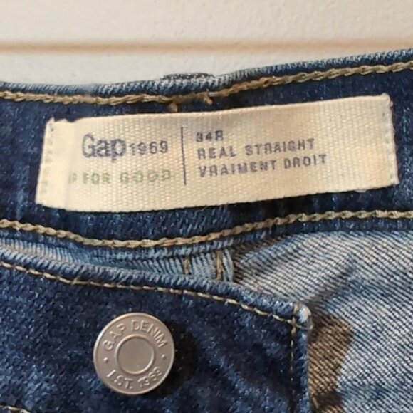 GAP 1969 Real Straight Jeans Cropped Ankle Indigo Denim Size 34 - Picture 6 of 12